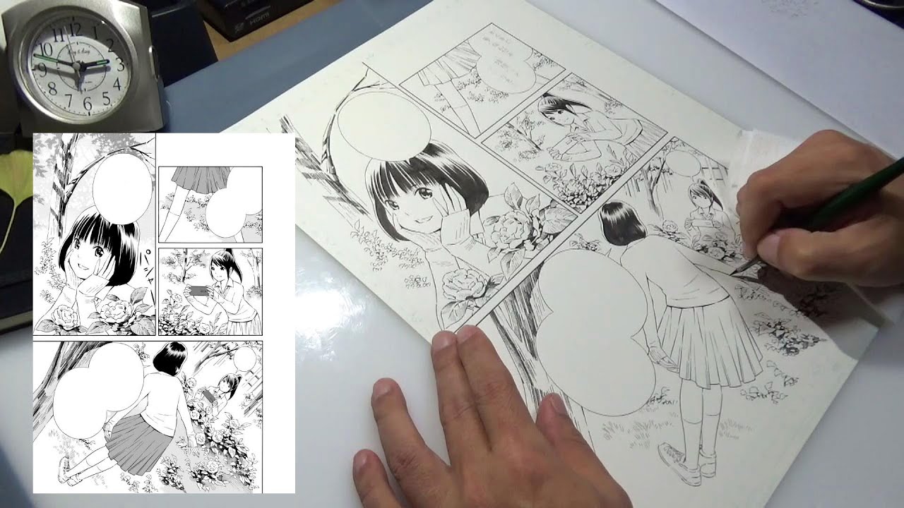 ノーカット原稿作業 下絵 ペン入れできるまで1枚2時間50分全収録 Draw Manga Youtube