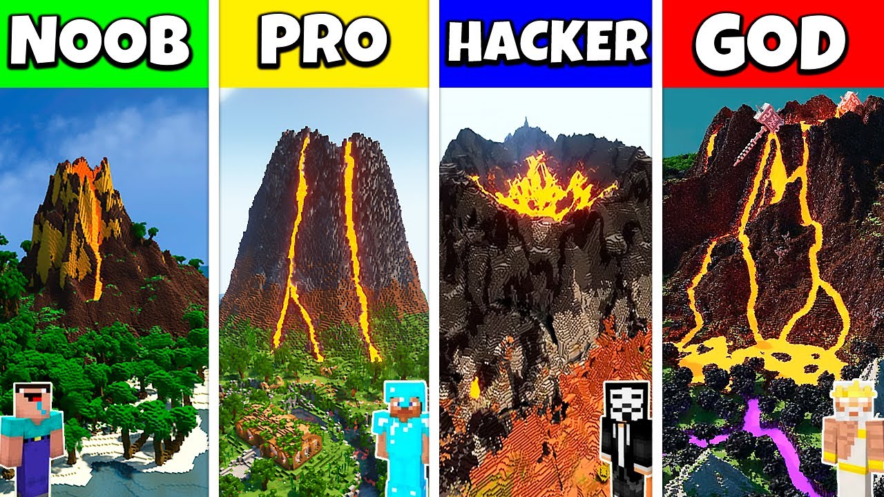 Minecraft Battle: NOOB vs PRO vs HACKER vs GOD: LAVA VOLCANO HOUSE BASE ...