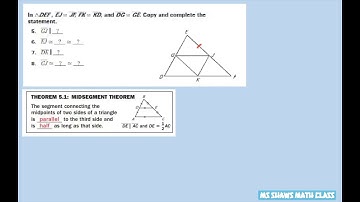 Complete each state of congruency given congruent segments and midpoints on triangles