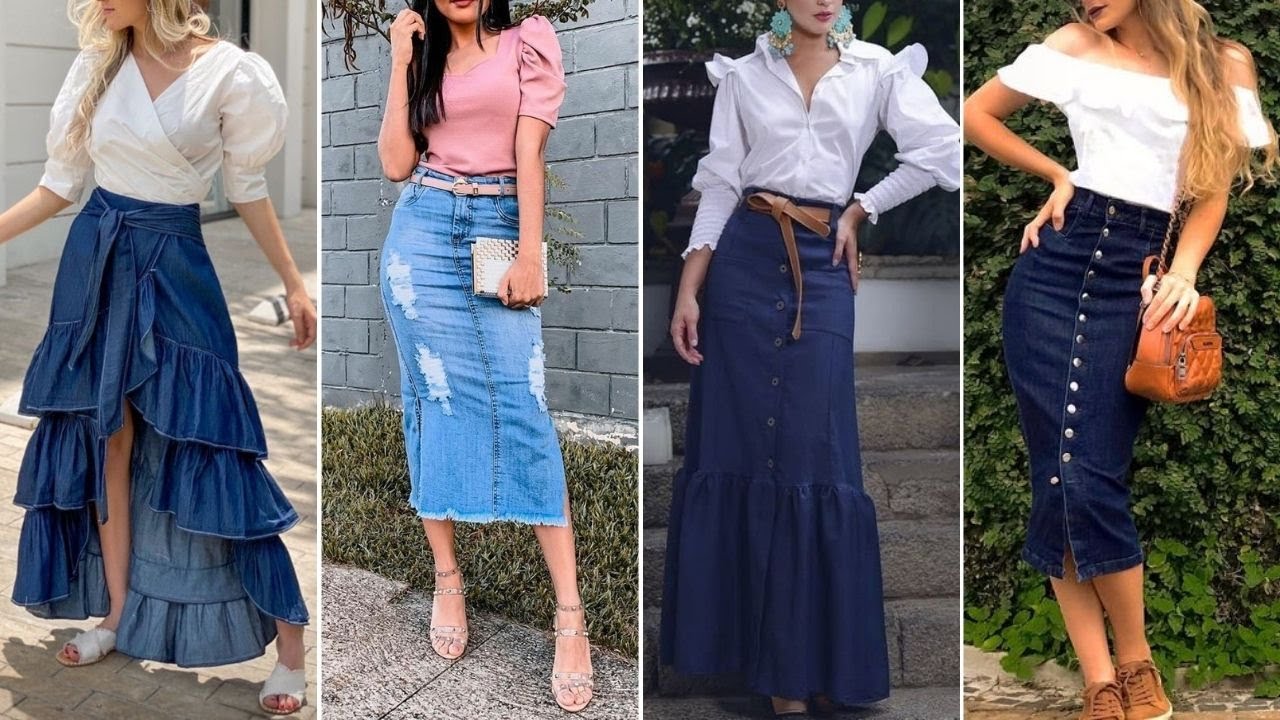 FALDAS DENIM 2022 OUTFITS CON FALDA LARGA MIDI💖DENIM SKIRTS OUTFITS WITH LONG AND MIDI - YouTube