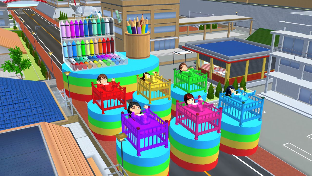Mio collects babies in rainbow crayons in sakura school simulator 