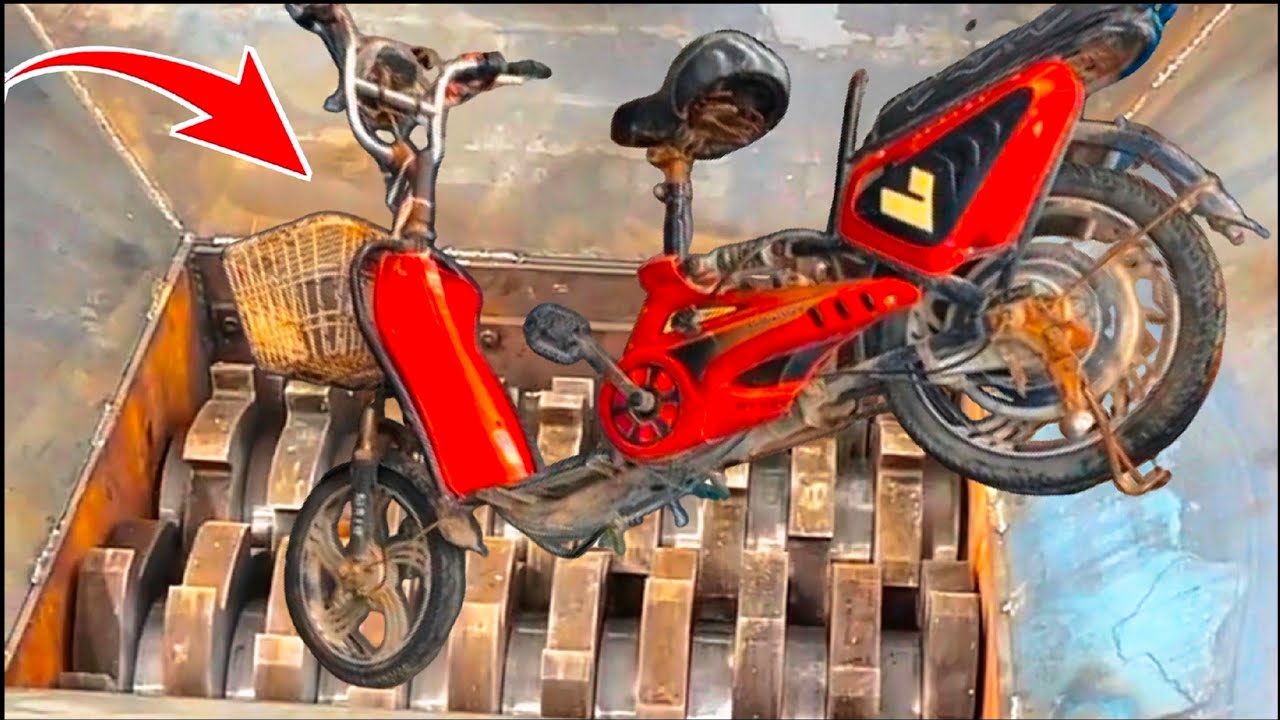 Shredding Electric Metal scooter and bike !Heavy things in shredder machine