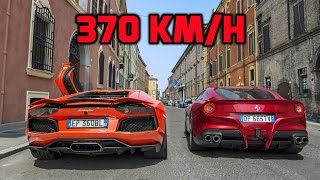 Lamborghini aventador vs ferrari f12 berlinetta top speed (370 km/h)
and rev battle amazing sounds! in this video we compare the wi...