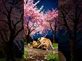 Orange Cat & French Bulldog Rolling Under Cherry Blossoms 🌸🐱🐶 Moonlight Magic 🌙✨