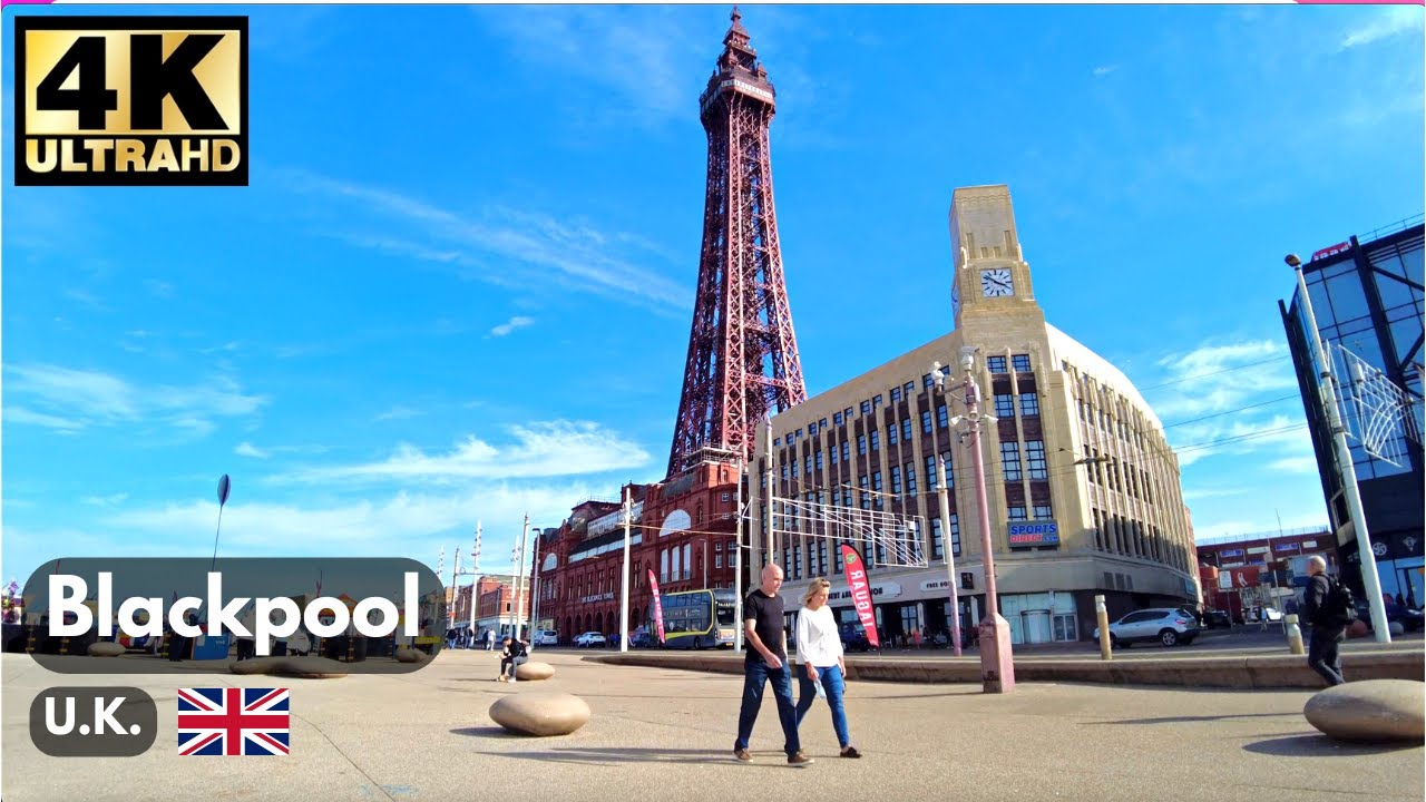 Blackpool Walking Tour – From Central Pier to North Pier | 4K Ultra HD
