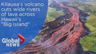 Dramatic aerials trace Kilauea's lava flow as it cuts across Hawaii into the ocean