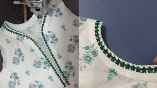 Most Trendy Neck Design with lace and Fabric Patti / Pakistani neck design