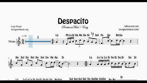 Despacito Easy Notes Spanish Sheet Music for Flute Recorder Partitura Fácil Notas Flauta Violin
