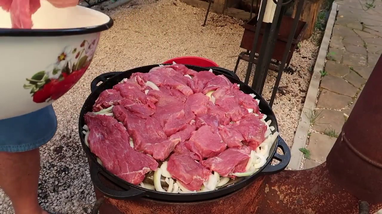 The favourite dish of Genghis Khan Temujin The meat in the cauldron on