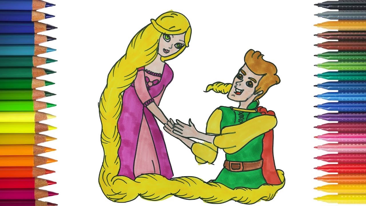 ⁣Rapunzel y Príncipe dibujar y pintar