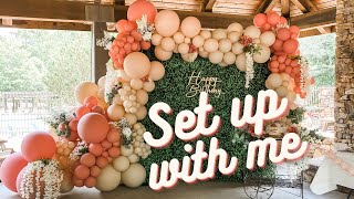 Outdoor Setup With Me | Boxwood Greenery Wall with Balloon Garland + Florals