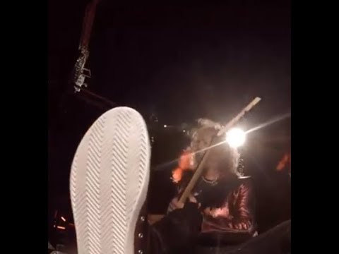 Metallica's Kirk Hammett falls on stage using WAH WAH pedal in the rain..