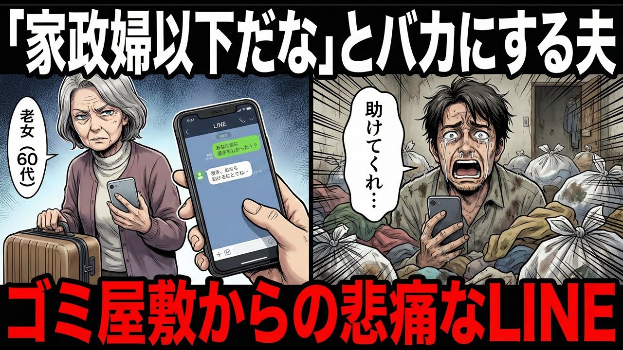 「家政婦以下だな」専業主婦の私をバカにする夫。私が家を出て1ヶ月、ゴミと洗濯物に埋もれた夫から届いた悲痛なLINE【モラハラ夫の末路】