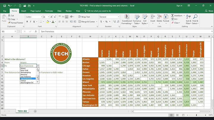 TECH-002 - Find a value in intersecting rows and columns in Excel