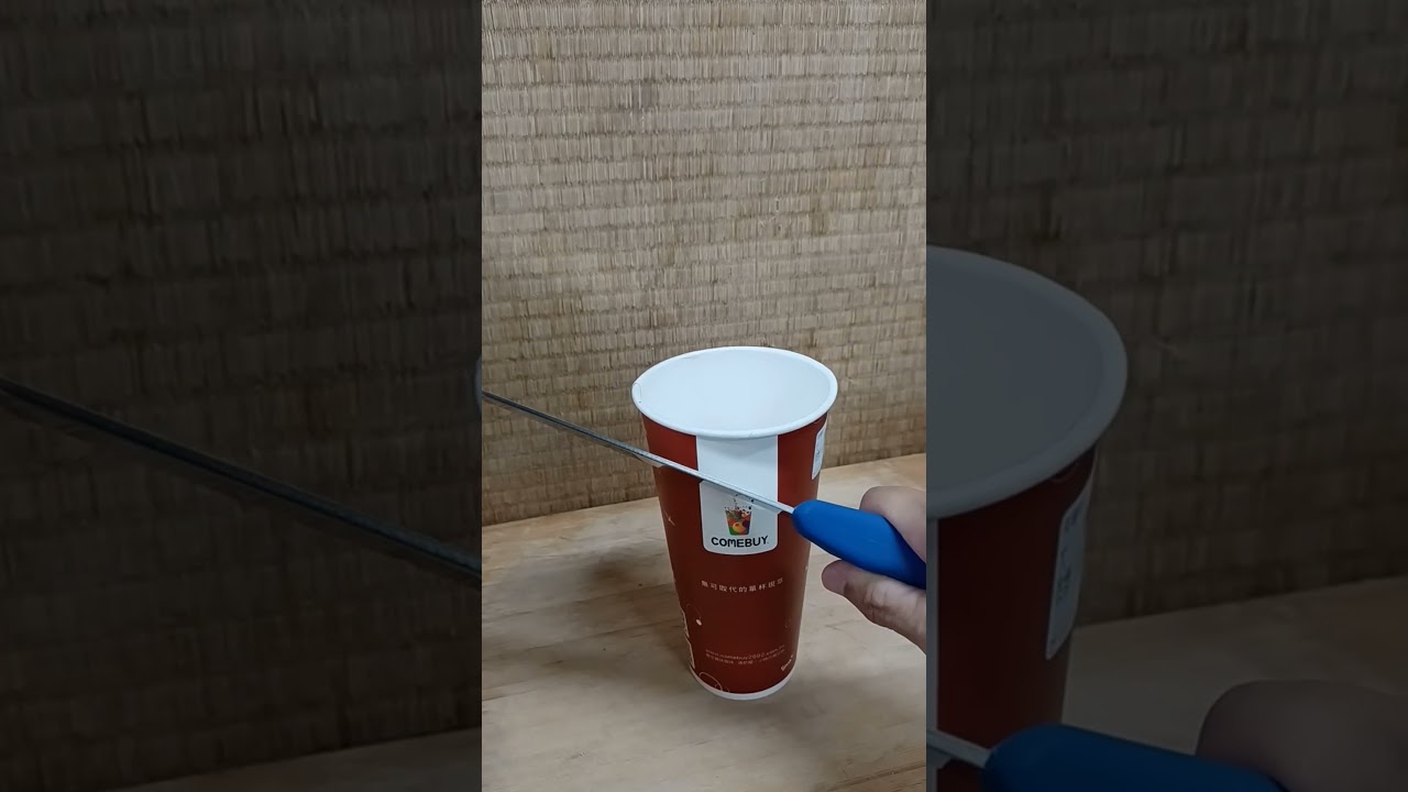 Resharpened F.Dick Slicing Knife v.s paper cup. 重磨灑鹽哥牛排刀，切紙杯測試。