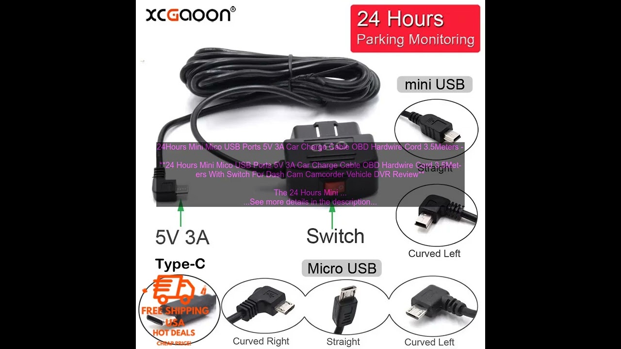 24Hours Parking Monitoring 5V 3A USB Car Charge Cable OBD Hardwire