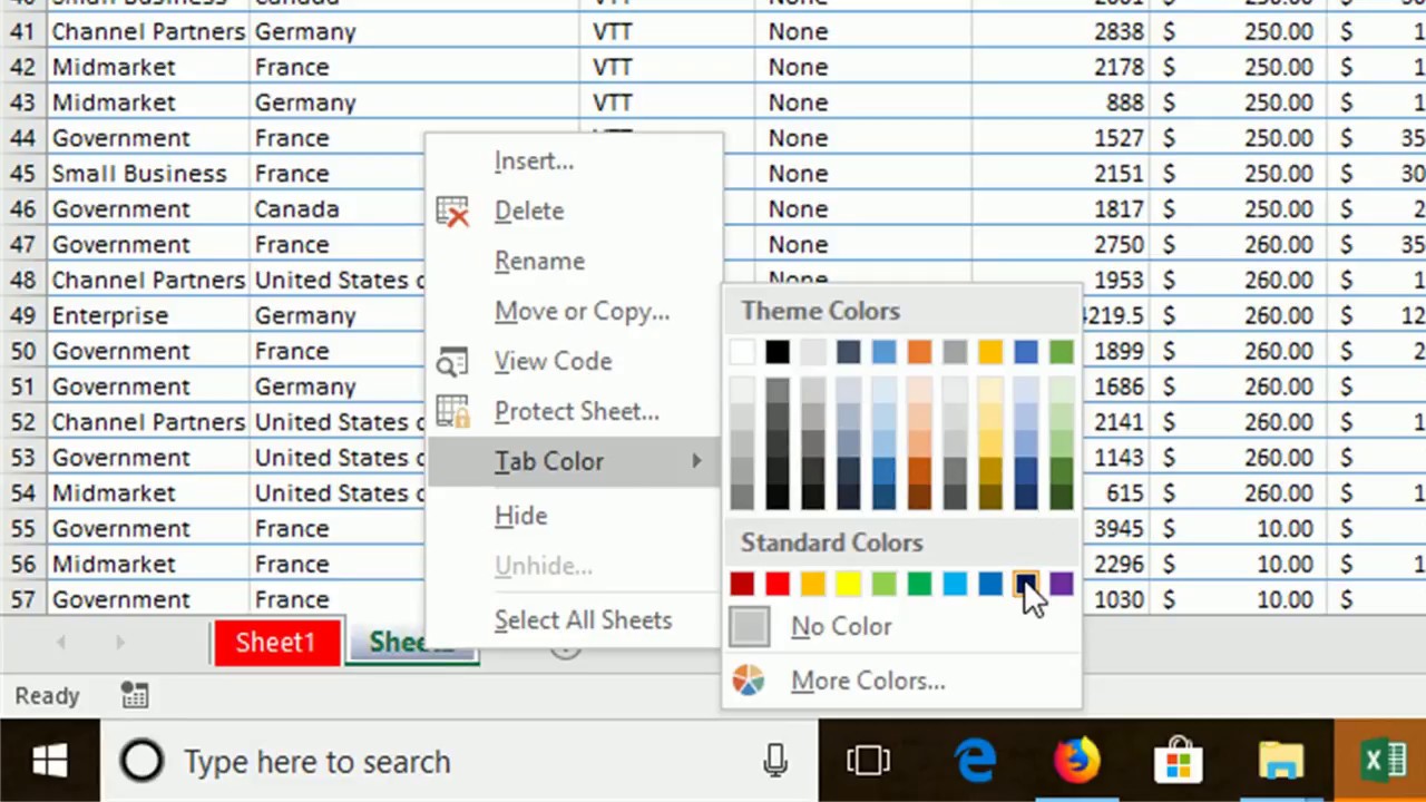 Change Sheet Tab Color in Excel - YouTube
