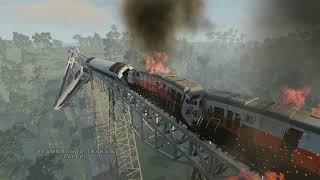 Kereta api bertabrakan di atas jembatan Cikubang, Game Beamng Drive screenshot 2