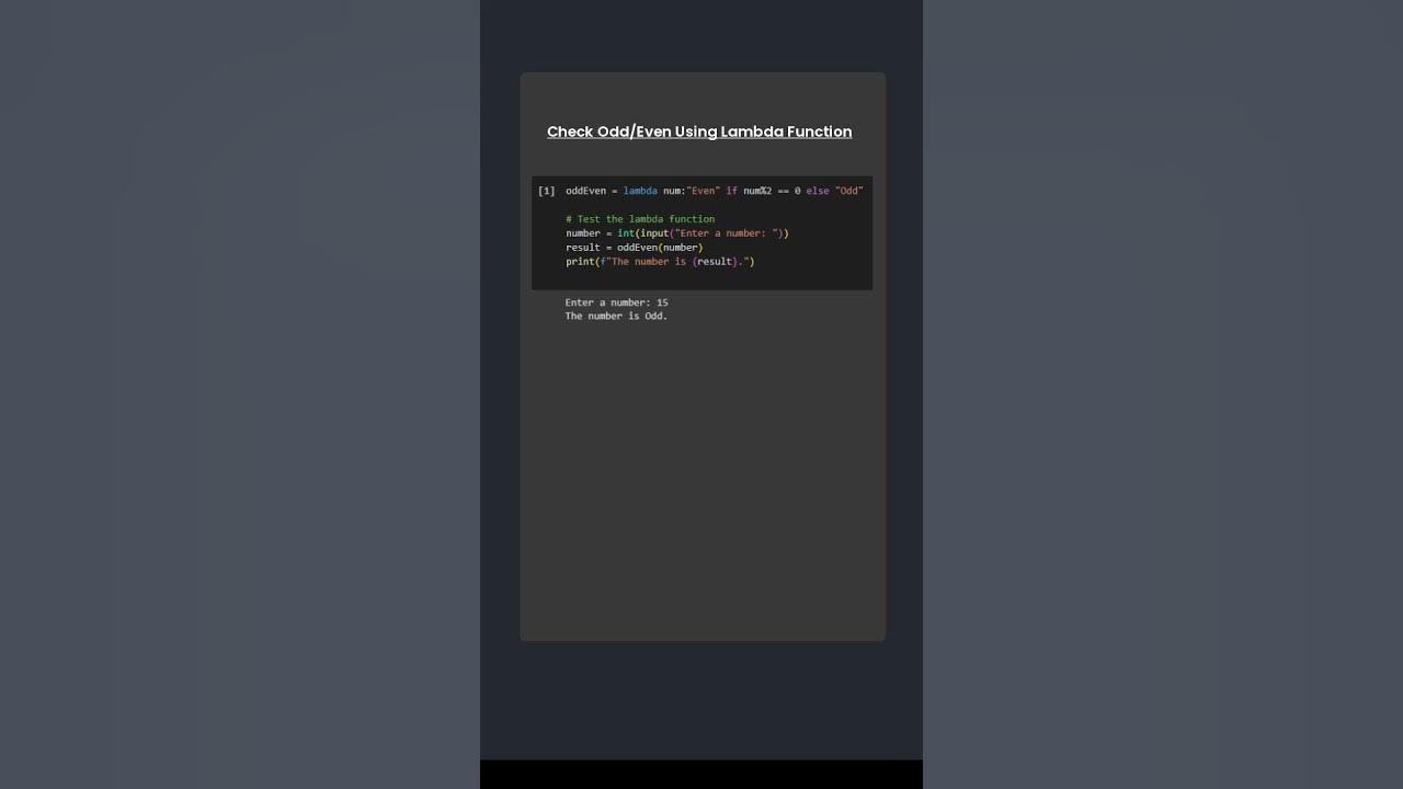 Check Odd/Even Using Lambda function in Python #pythonlambda # ...