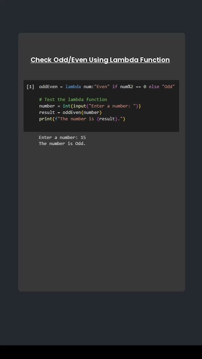 Check Odd/Even Using Lambda function in Python #pythonlambda # ...