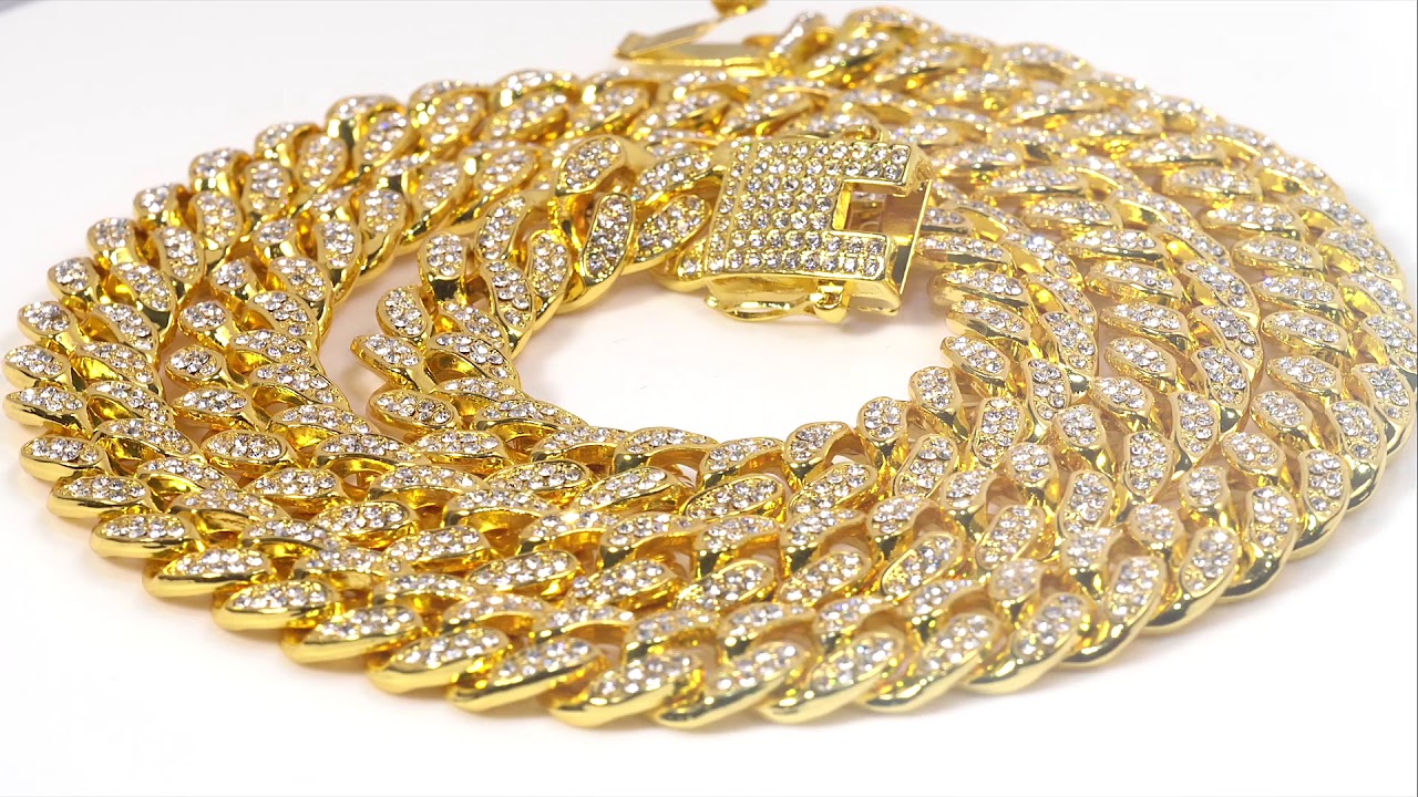 Chaîne Cubaine Homme Iced Out 15MM/20MM - Collier Miami Or 18K Plaqué Et Blanc Platine CZ Diamant, Bracelet Choker Luxe