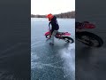 Thin ice burnout on a dirt bike