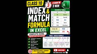 Excel Class 10 | INDEX &amp; MATCH Formula in Excel | Complete Hindi Tutorial #subscribemychannel #like
