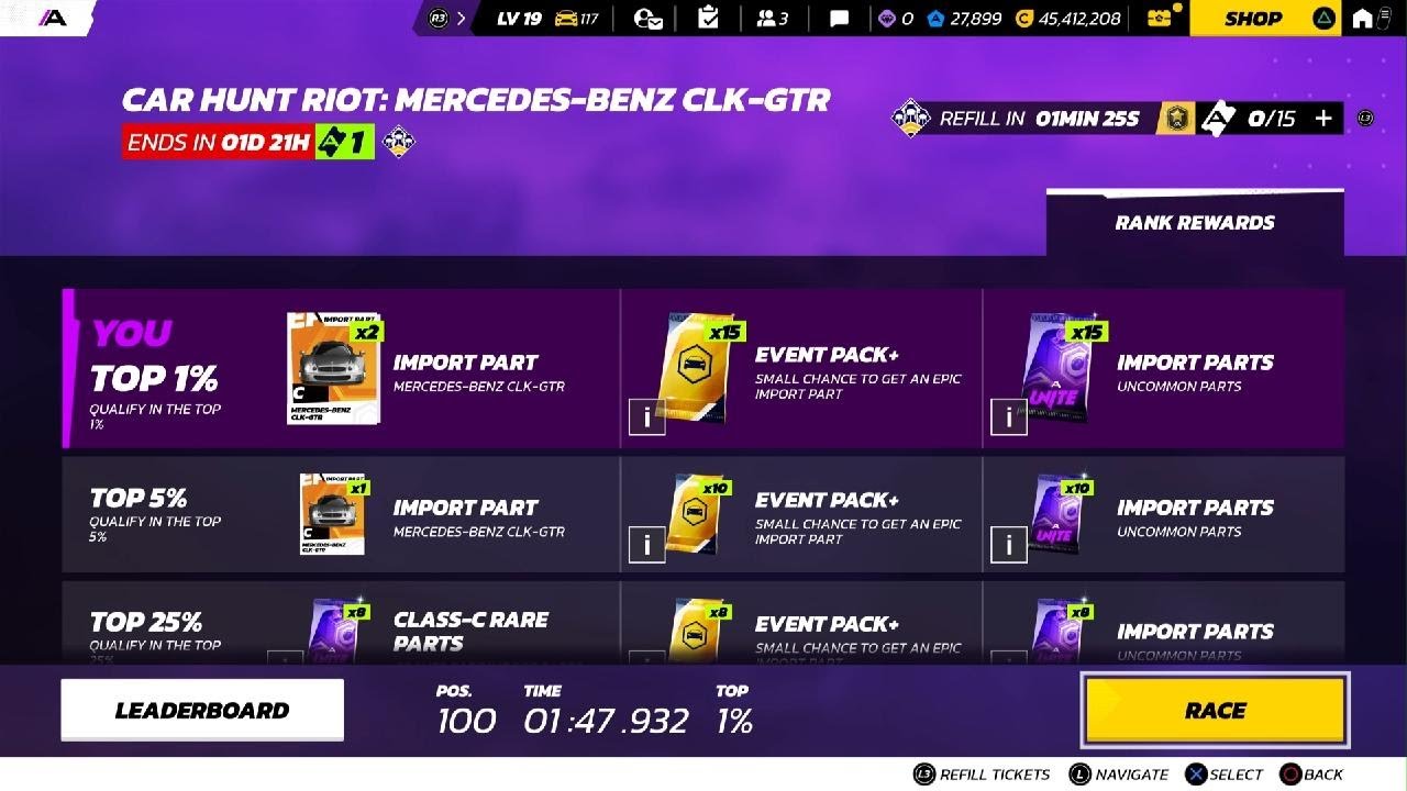 3597 Car Hunt Riot: Mercedes-Benz CLK-GTR, Top 1% (1:47.932) Rank 3597 No ...