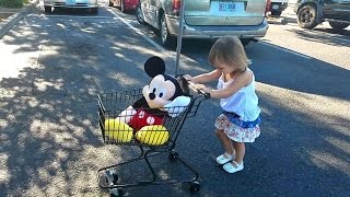 Cute Little Girl Doing Shopping With Disney Junior Mickey Mouse Baby Doll Toy | Toy Shopping Cart