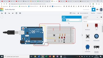 Simulacion Pulsador y 3 led En timkercad