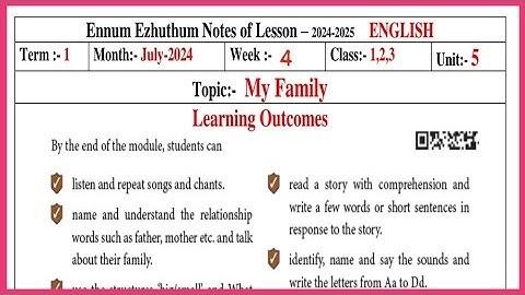 EE- CLASS (1-3), UNIT-5,  LESSON PLAN