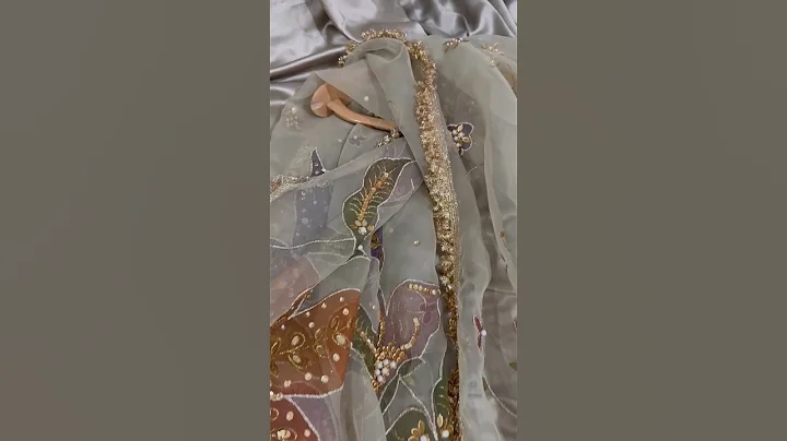 Hand Painted 🎨 & Hand Embellished Organza Dupatta 👌🏻 #shorts