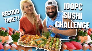 100pc SUSHI CHALLENGE IN RECORD TIME!? FT. @jwebbycaneat Aburi Sushi in Buena Park #RainaisCrazy