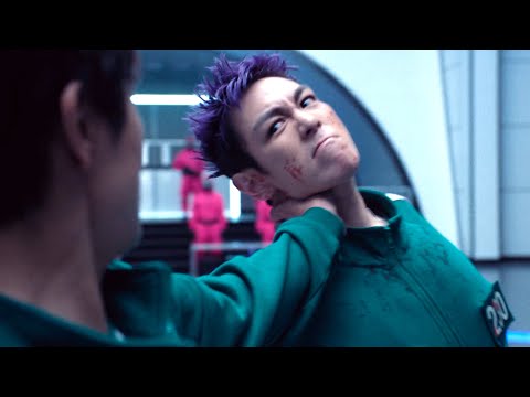 Кадр: Игрок 001 усмиряет Таноса — «Игра в кальмара»