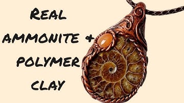 Learn to create an Ammonite pendant using polymer clay, real ammonite & gemstone -  tutorial