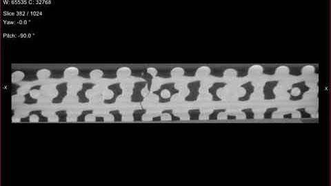 XZ view of 3D printed cement paste cellular Bouligand architecture 45° pitch angle in Micro-CT
