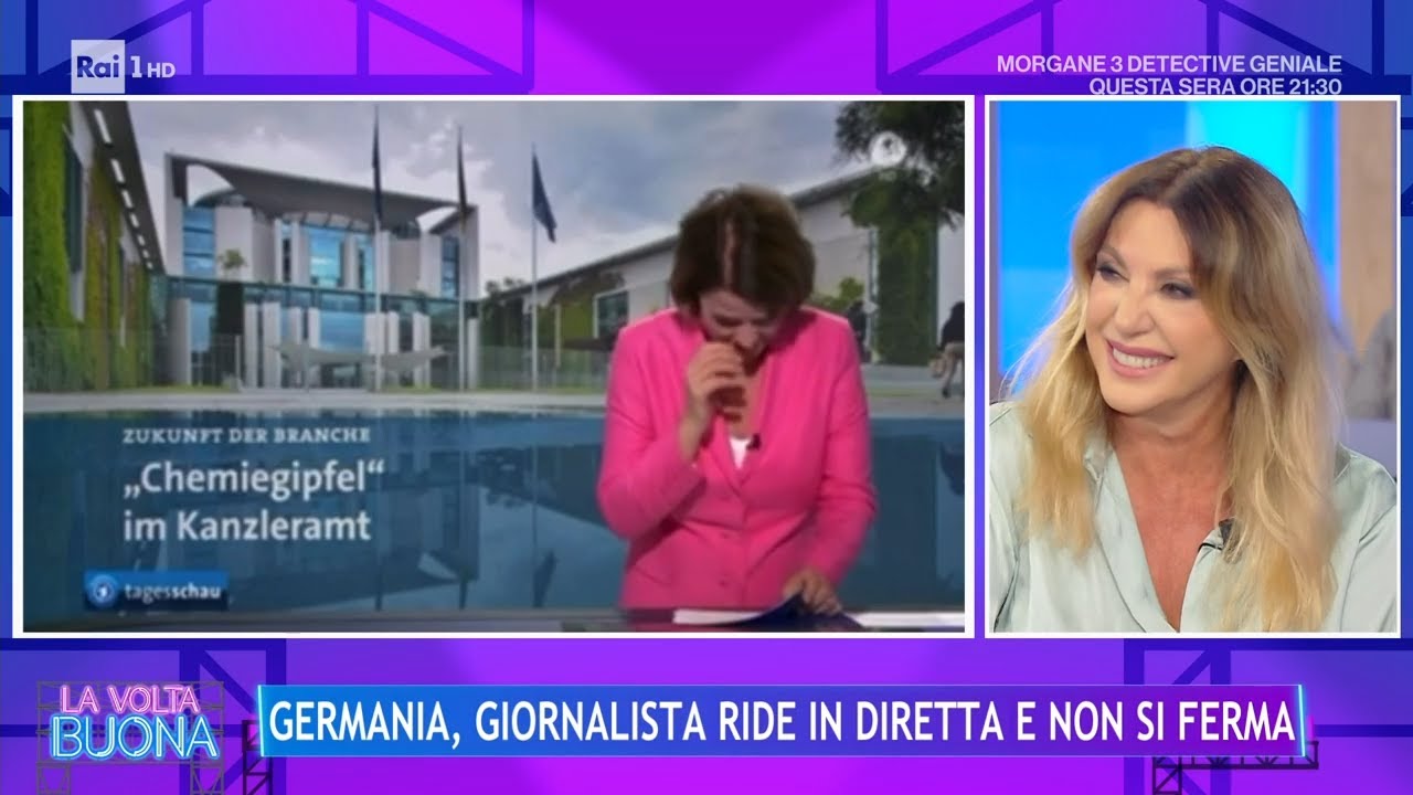 La giornalista sulla tv tedesca non riesce a trattenere le risate - La Volta Buona 03/10/2023