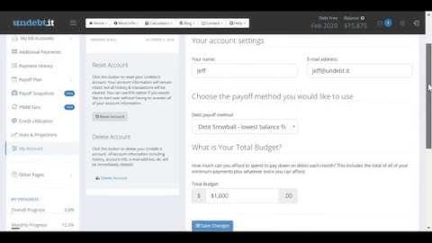 Undebt.it account settings & options on the My Account page