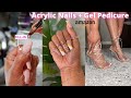 Doing my own Acrylic Nails fill in & Design Change + White Gel Pedicure | allofdestiny