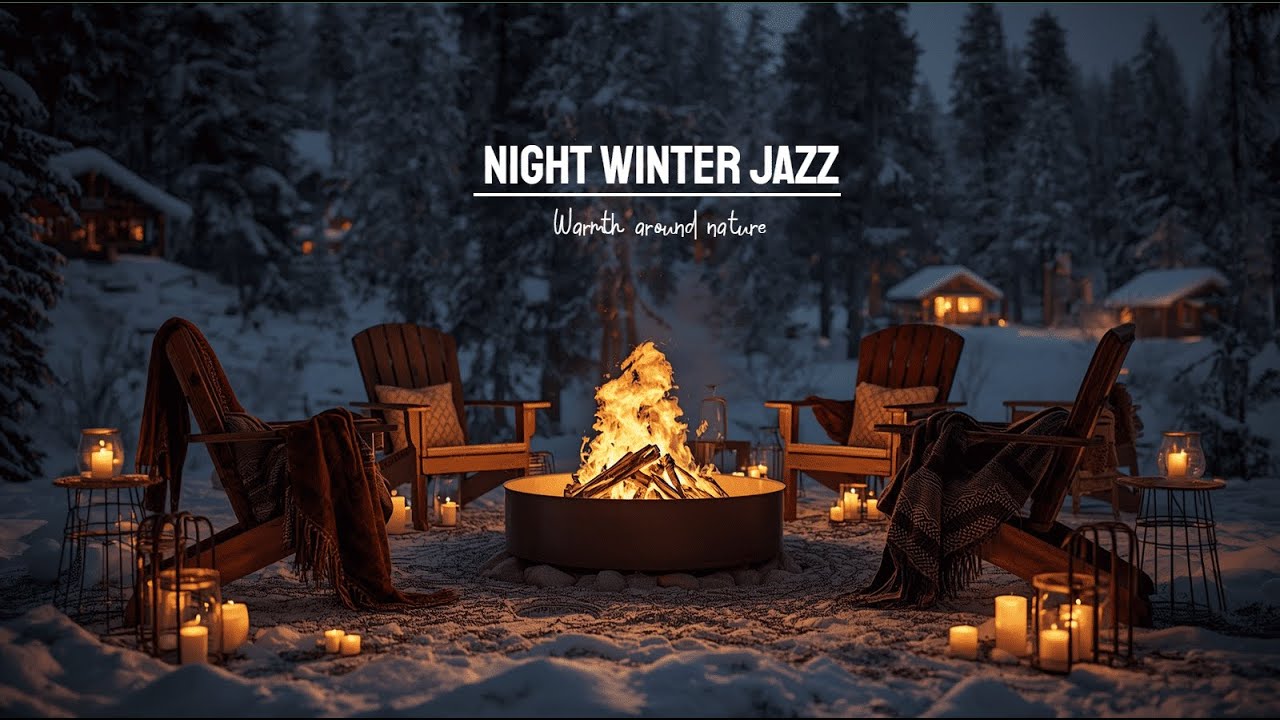 Chill Jazz Bonfire by the Cabin ✨ Relaxing Winter Ambience & Fire Crackles for Focus