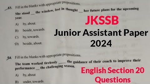 JKSSB Junior Assistant 2024 Paper | English Section Questions & Answers | Complete Discussion