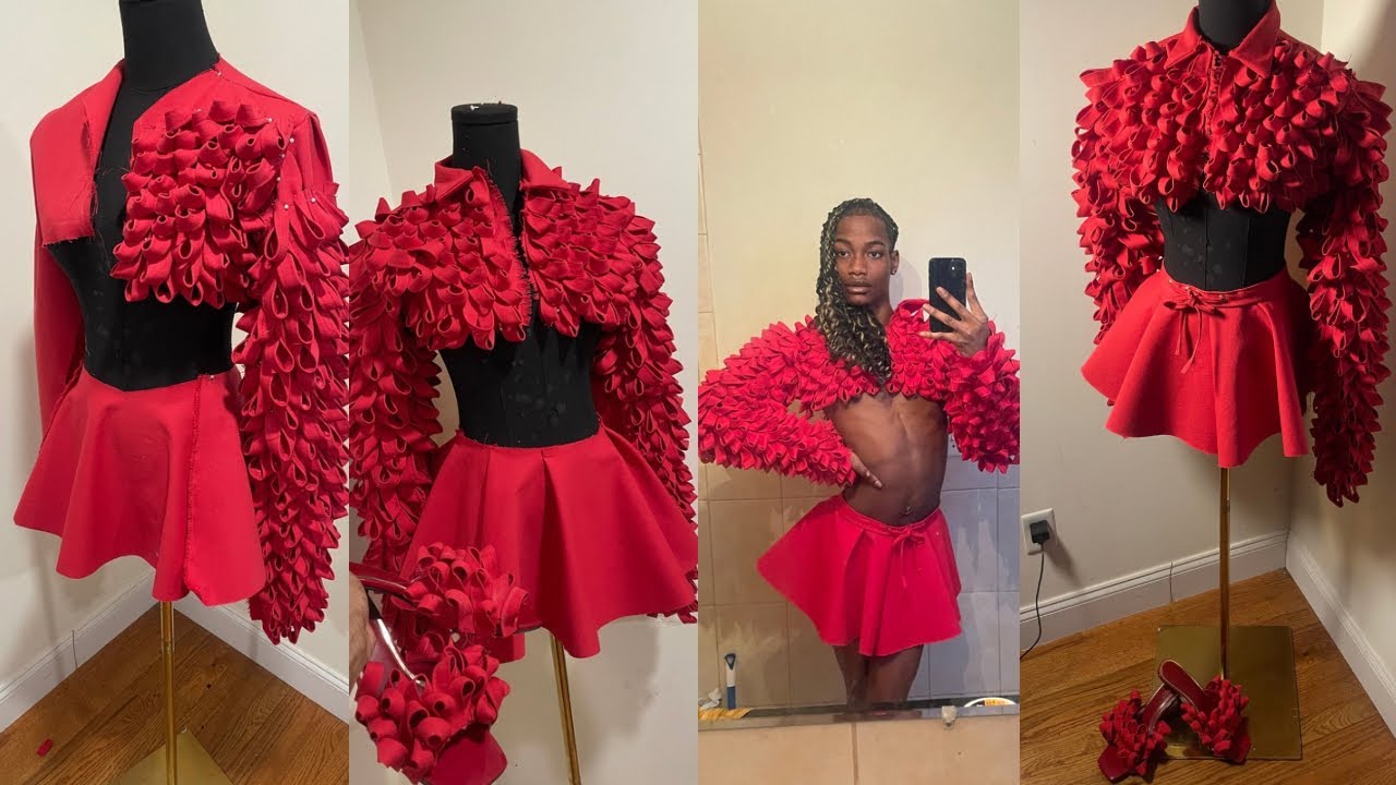 Creating Haute Couture/Avant Garde crop coat and mini skirt in high fashion 🎀
