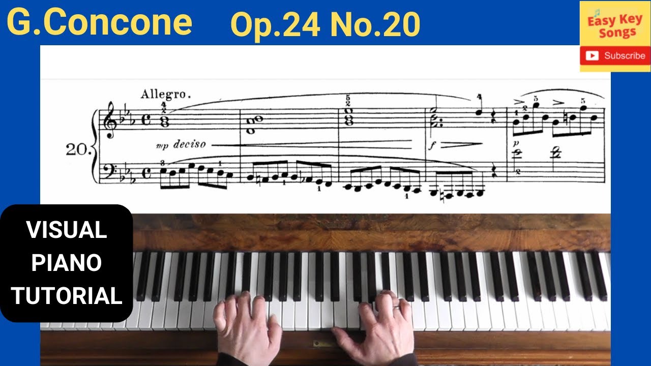 G.Concone Etude No.20 Op.24 from 25 Melodic Studies. Easy and Progressive. Piano Tutorial