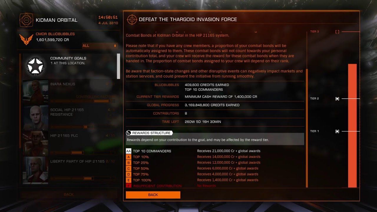Elite Dangerous headed to Inara to kill Thargoids for Community Goal in Hip 21165
