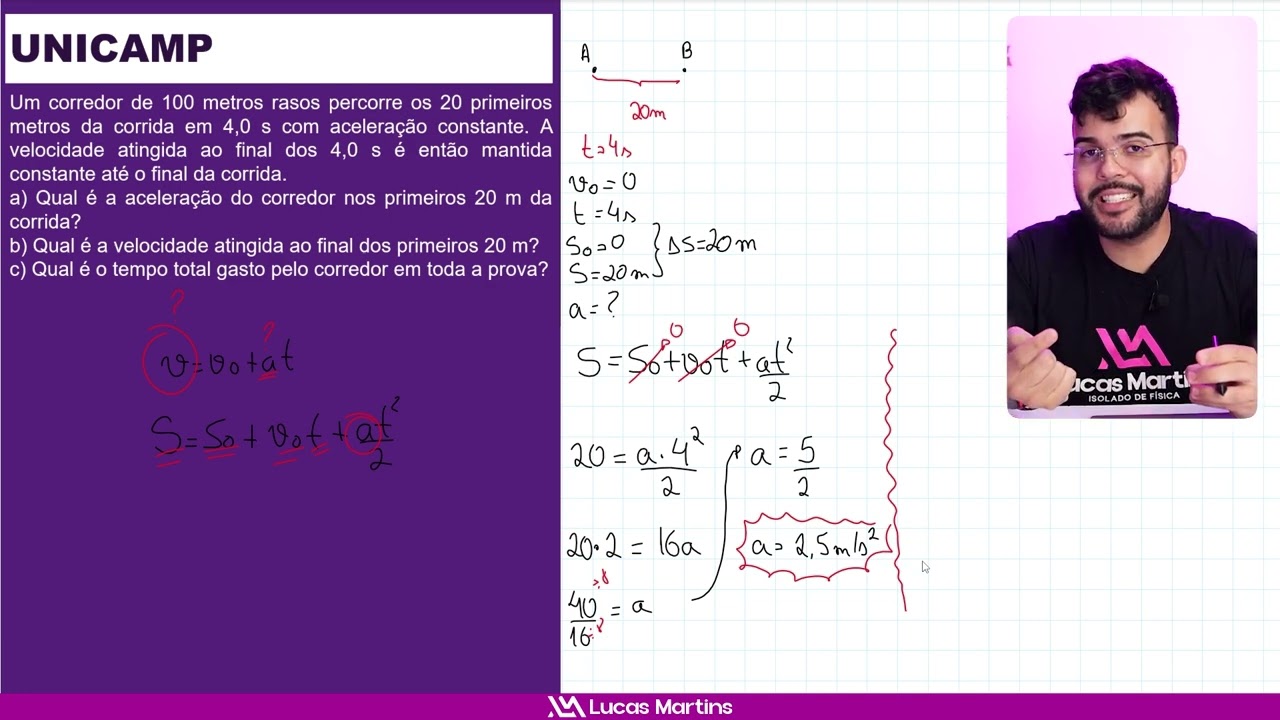 (Unicamp-SP) Um corredor de 100 metros rasos percorre os 20 primeiros metros da corrida em 4,0 s com