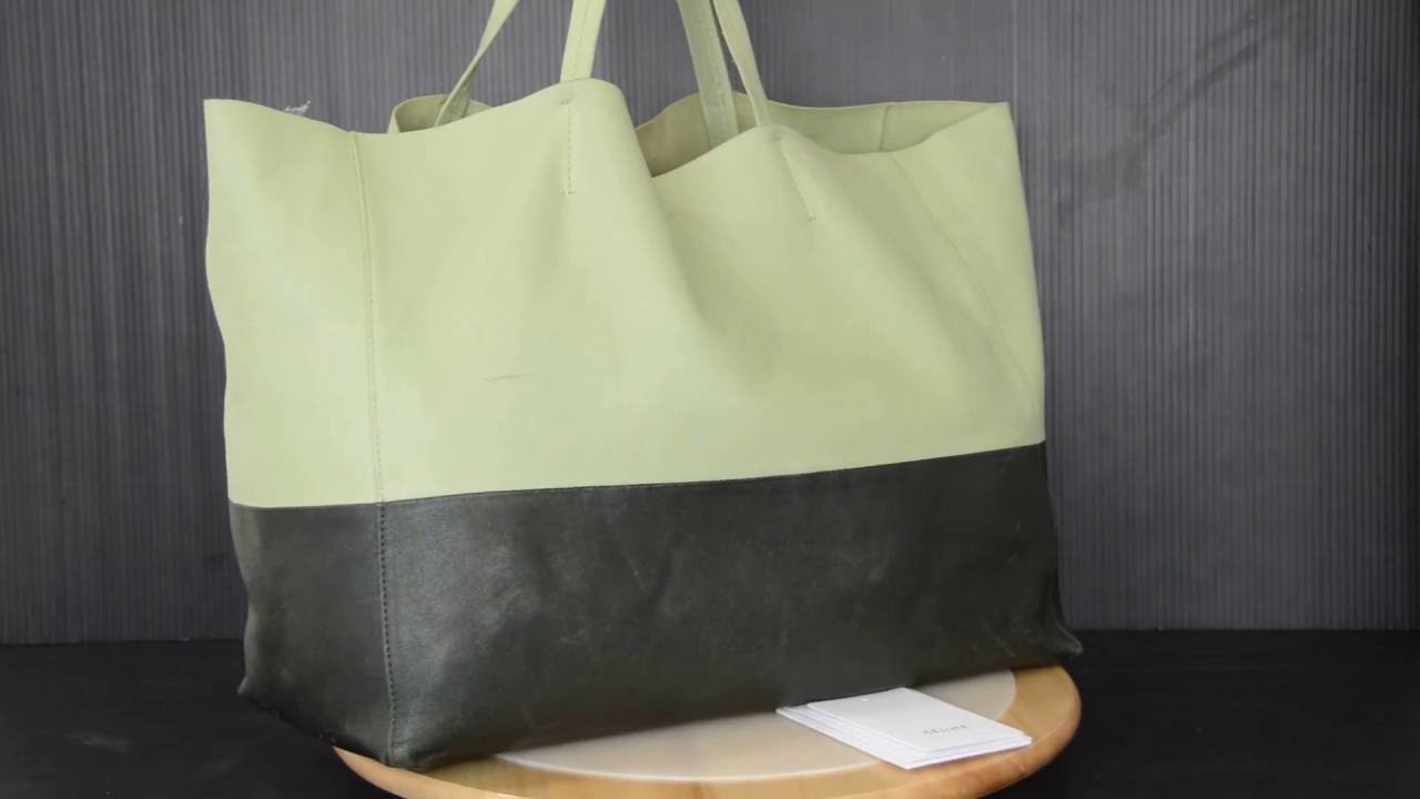 ilovekawaii C03093 - CELINE Light Green / Green Leather Horizontal Cabas Bi Color Tote Bag