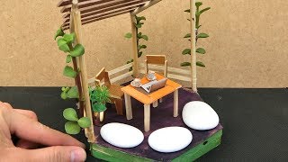 Popsicle Stick Crafts | Miniature Outdoor Seating - Relaxing Hut #34