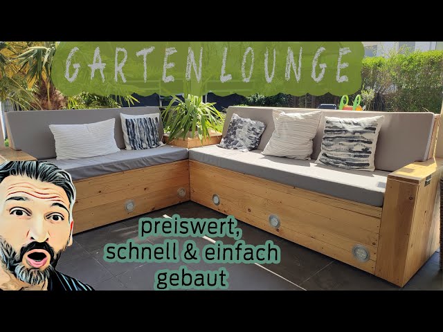 DIY Garten Lounge / Sitzecke aus Holz mit LED Beleuchtung und  Pflanzenlegebereich - YouTube