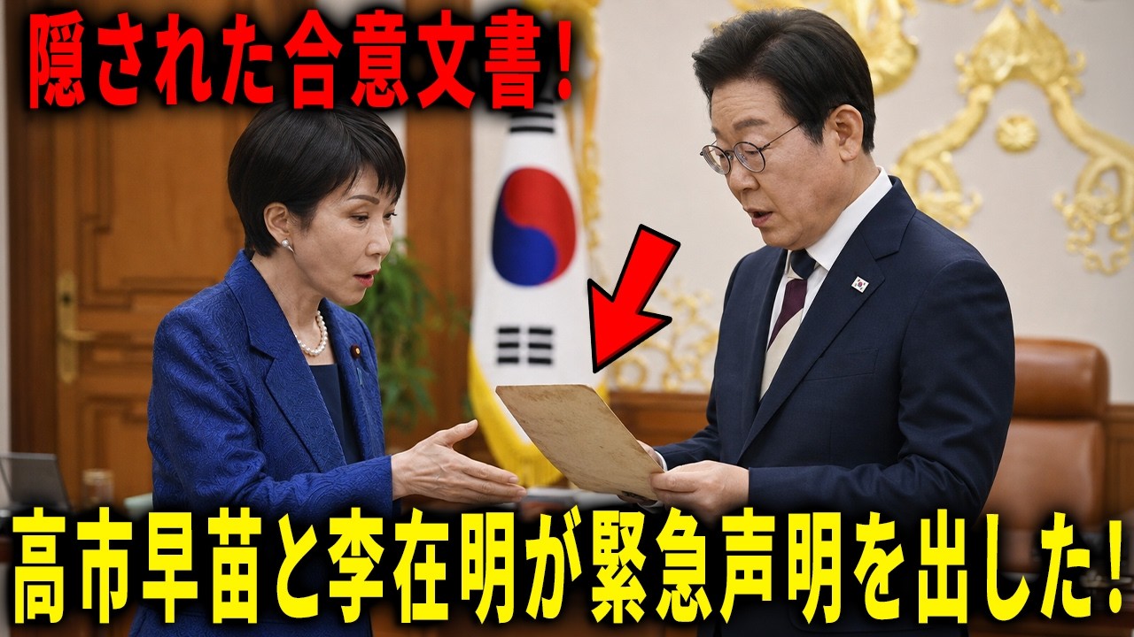 日韓の隠された合意文書が発覚！高市早苗と李在明が緊急声明を出した理由！