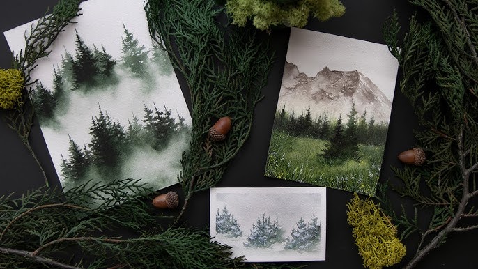 4 TECHNIQUES to paint Pine BRANCHES » Easy watercolor pine tree painting  methods for beginners 